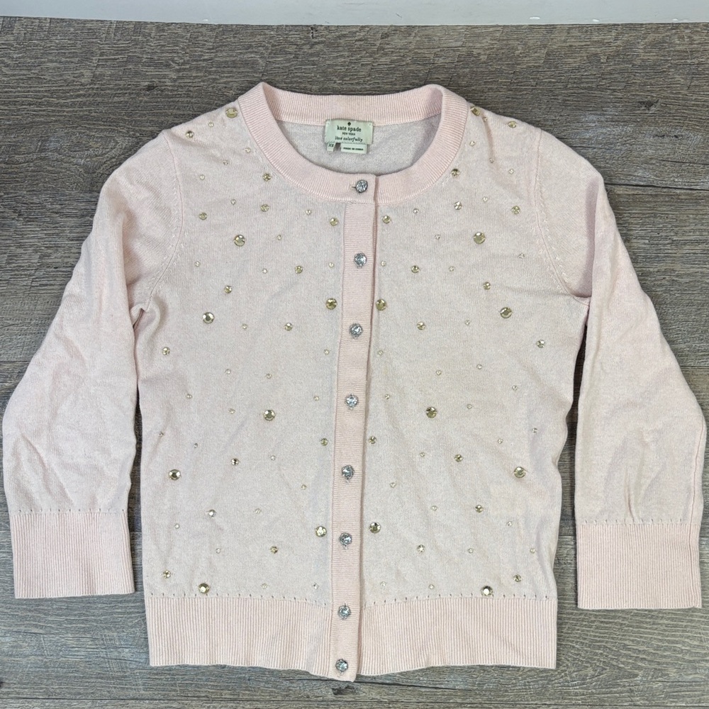 Kate Spade New York Embellished Pink Cardigan Sweater | XS | Wool Cashmere Blend